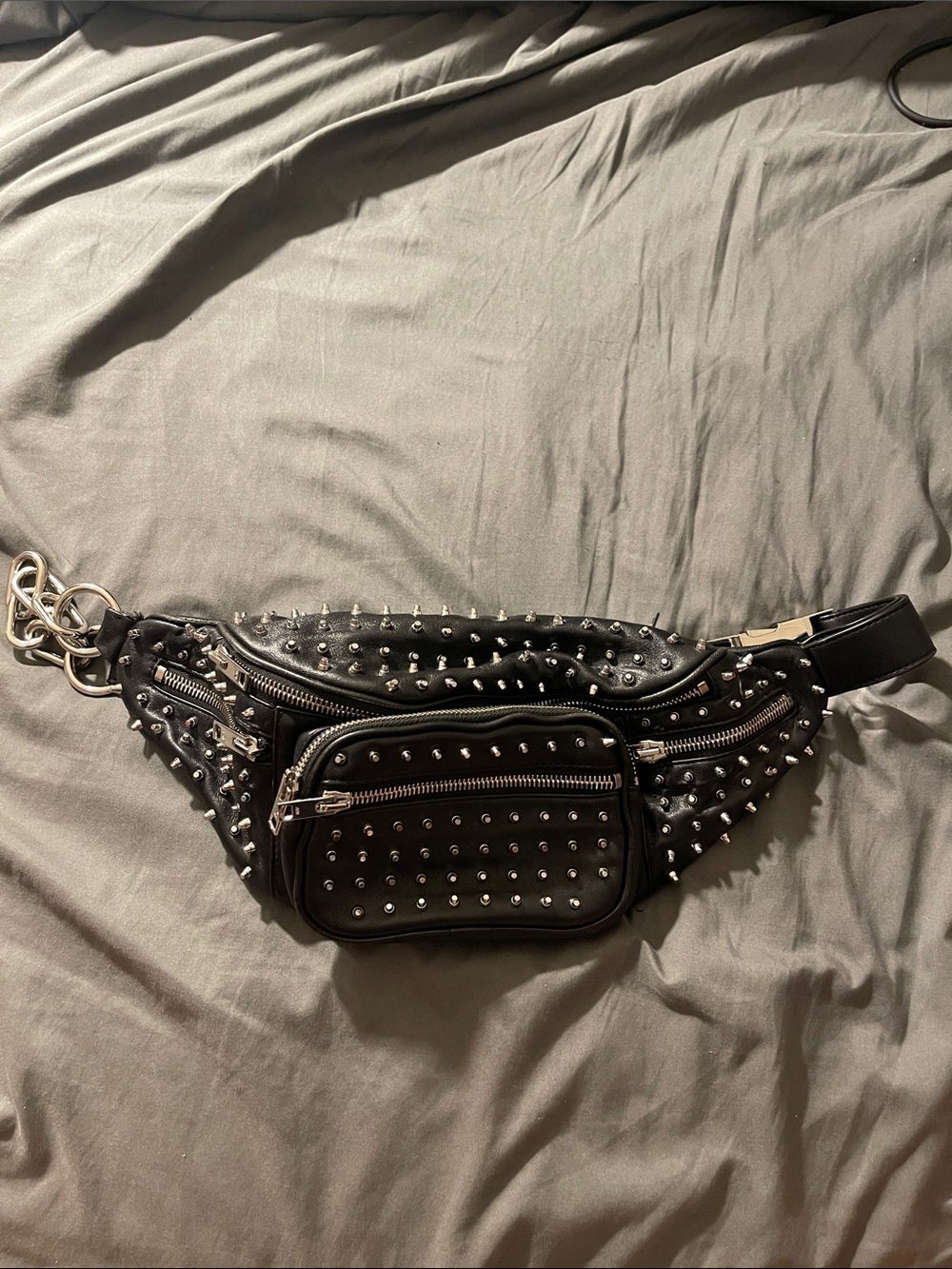 ALEXANDER WANG Studded Body Bag Fanny Pack Black Leather